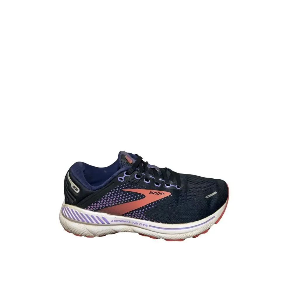 Brooks Women's Adrenaline GTS Running Shoe - Navy with Pink Accents wide size 8